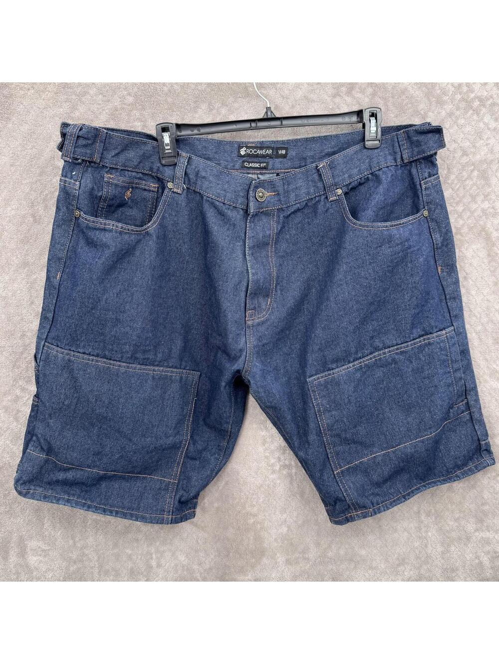 Rocawear Cargo Shorts Mens 48 Blue Denim Classic Workwear Utility Pockets Cargo